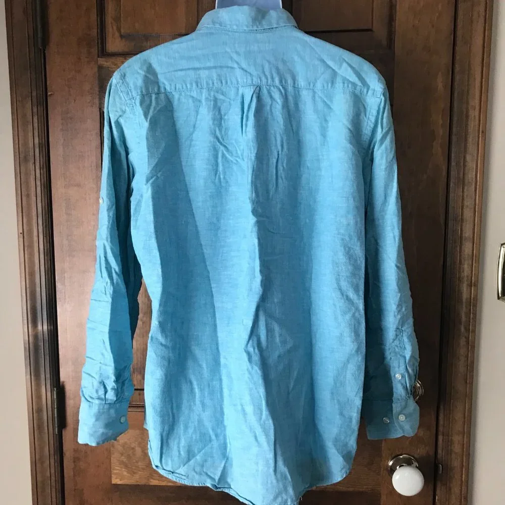 Banana Republic Teal Button-Down w/Convertible Sleeves Large